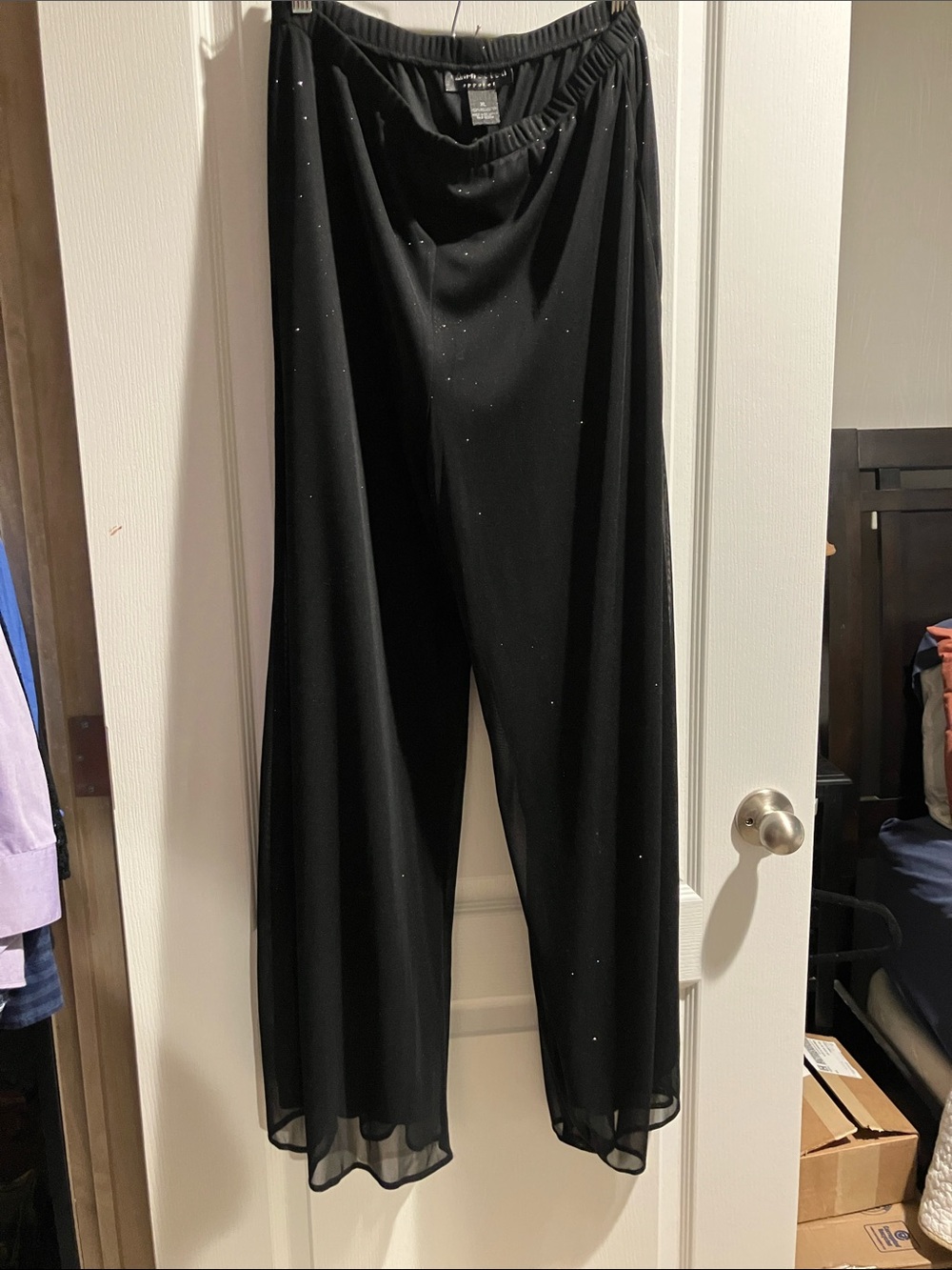 connected apparel Black Wide-Leg Sparkle Pants